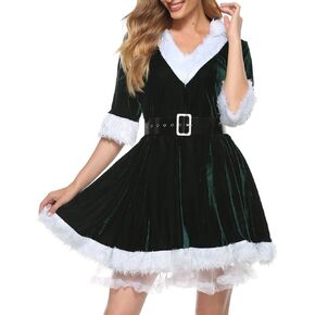 Women Mrs Claus Costume Christmas Santa Dress Santa Claus Dress Hooded Christmas Dresses Fancy Dress Cosplay Outfit