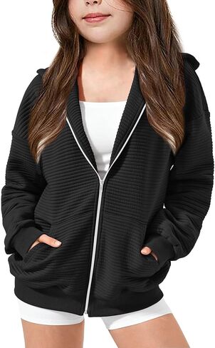 Girls Oversized Full Zip Hoodie Casual Long Sleeve Sweatshirts Cute Jackets with Pockets in Saudi Arabia
