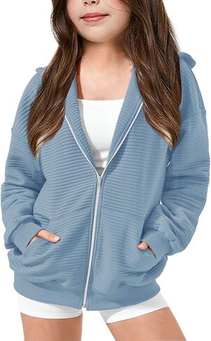 Girls Oversized Full Zip Hoodie Casual Long Sleeve Sweatshirts Cute Jackets with Pockets in Saudi Arabia