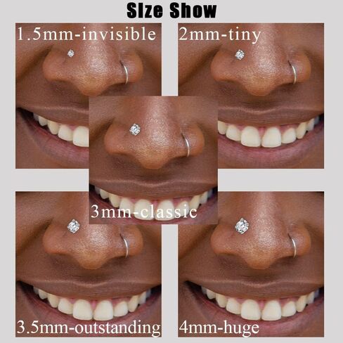 PunkTracker 20G 18G 16G Threadless Push in Nose Rings Studs Surgical Steel Nose Stud 1.5mm 2mm 2.5mm 3mm 4mm Cubic Zircon Nose Piercing Jewelry for Women Men in Kuwait
