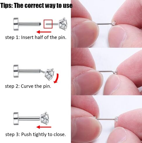 PunkTracker 20G 18G 16G Threadless Push in Nose Rings Studs Surgical Steel Nose Stud 1.5mm 2mm 2.5mm 3mm 4mm Cubic Zircon Nose Piercing Jewelry for Women Men in Kuwait
