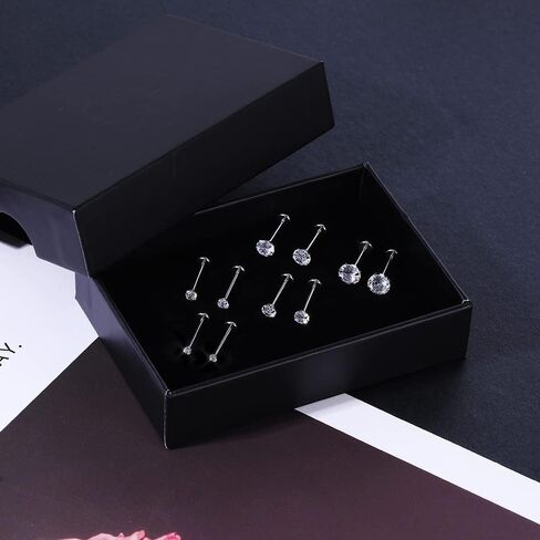 PunkTracker 20G 18G 16G Threadless Push in Nose Rings Studs Surgical Steel Nose Stud 1.5mm 2mm 2.5mm 3mm 4mm Cubic Zircon Nose Piercing Jewelry for Women Men in Kuwait
