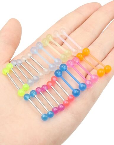 Flexible Bioplast Glow in The Dark 14G 14/16mm Bars Nipple Bridge Tongue Rings Piercing Para Pezones La Lengua Mujer Barbell Jewelry Hypoallergenic for Women Set in Kuwait