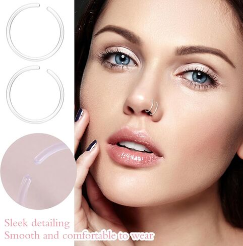 60 Pcs Clear Nose Rings Hoop 20 Gauge Plastic Hoop Ear Retainers Clear Piercing Retainer Plastic Septum Ring for Surgery Flexible Ear Nose Septum Lip Eyebrow Clear Earrings for Sports for Surgery in Saudi Arabia