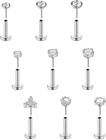 Zolure 20G 18G 16G 6mm 8mm Cartilage Earrings Studs Hoop Helix Tragus Studs Surgical Steel Lip Labret Monroe Rook Daith Conch Piercing Jewelry for Women Men in Saudi Arabia