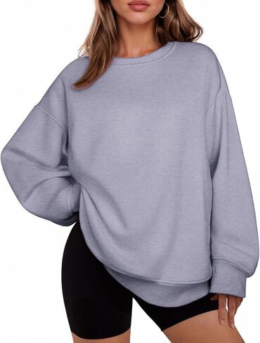 PINSPARK المرأة البلوز Crewneck الصوف البلوز القمم المتضخم قمصان ثقيلة مع جيوب الإبهام 2024 ملابس الخريف in Saudi Arabia