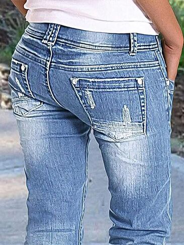 Flamingals Women's Bootcut Jeans Double Button Ripped Stitch Detail Mid Waisted Denim Jeans in Saudi Arabia