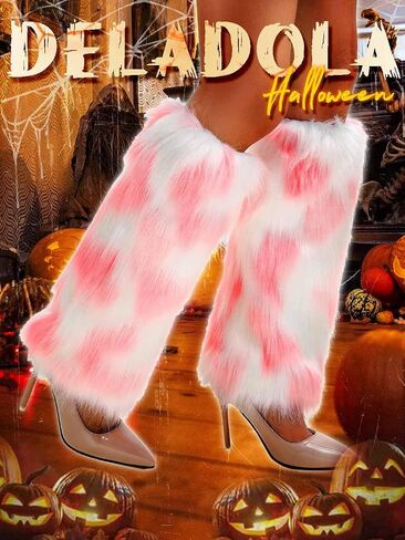 delaodola Faux Fur Leg Warmers Warm Winter Furry Long Boot Covers Party Costume for Women in Kuwait