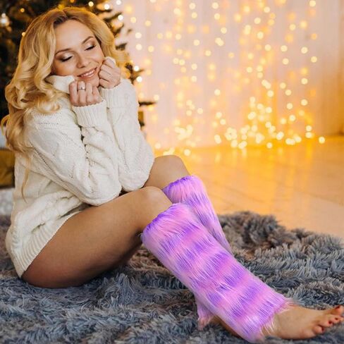 delaodola Faux Fur Leg Warmers Warm Winter Furry Long Boot Covers Party Costume for Women in Kuwait