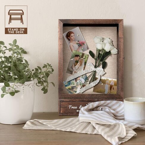 Shadow Box Frame 11X16, Large Shadow Box Display Case with Removable Shelves and Drawers, Brown Memory Boxes for Bridal Shower Gifts, Wedding Gifts for Couples 2024 in Kuwait