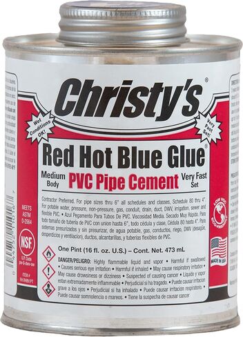 أسمنت PVC ذو الصمغ الأحمر والأزرق الساخن من Christy - جسم متوسط، مجموعة سريعة جدًا، منخفض المركبات العضوية المتطايرة، 1 كوارت (32 أونصة سائلة) in Kuwait