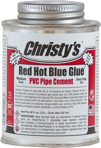 أسمنت PVC ذو الصمغ الأحمر والأزرق الساخن من Christy - جسم متوسط، مجموعة سريعة جدًا، منخفض المركبات العضوية المتطايرة، 1 كوارت (32 أونصة سائلة) in Kuwait