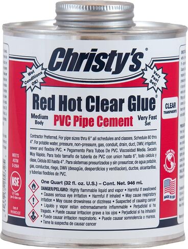 أسمنت PVC ذو الصمغ الأحمر والأزرق الساخن من Christy - جسم متوسط، مجموعة سريعة جدًا، منخفض المركبات العضوية المتطايرة، 1 كوارت (32 أونصة سائلة) in Kuwait
