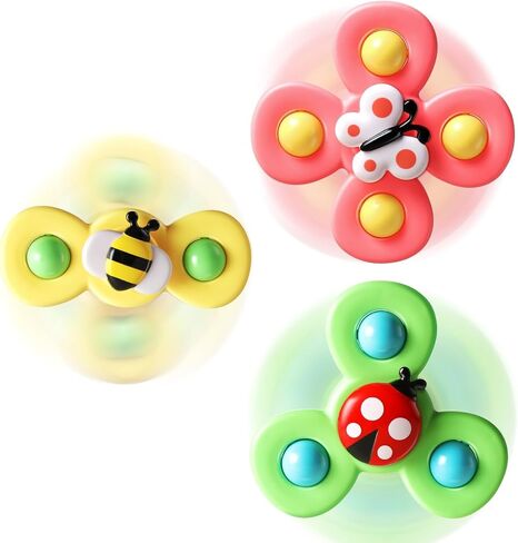 ALASOU 3PCS Suction Cup Spinner Toys for 1 Year Old Boy Girl|Spinning Top Baby Toys 12 18 Months|1 2 Year Old Boy Birthday Gift|Baby Toys for Kids Ages 1-3|Sensory Toys for Toddlers 1-3 in Saudi Arabia
