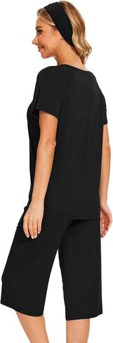 Bamboo Viscose Capri Pajamas for Women Set Short Sleeve Sleepwear with Matching Headband in Saudi Arabia