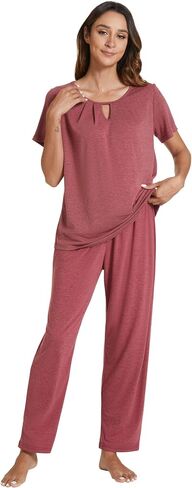 POKWAI Women Pajamas Sets Short Sleeve Tops and Pants Pajama Set Soft Comfy Sleepwear Pjs in Saudi Arabia