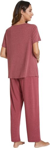 POKWAI Women Pajamas Sets Short Sleeve Tops and Pants Pajama Set Soft Comfy Sleepwear Pjs in Saudi Arabia