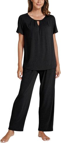 POKWAI طقم بيجامات نسائي بأكمام قصيرة وبلوزات وسراويل بيجامة طقم ملابس نوم ناعمة ومريحة Pjs in Kuwait