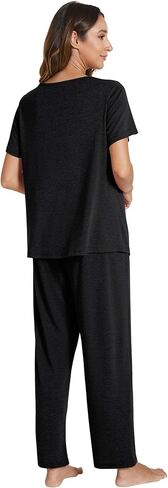 POKWAI طقم بيجامات نسائي بأكمام قصيرة وبلوزات وسراويل بيجامة طقم ملابس نوم ناعمة ومريحة Pjs in Kuwait