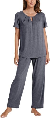 POKWAI Women Pajamas Sets Short Sleeve Tops and Pants Pajama Set Soft Comfy Sleepwear Pjs in Saudi Arabia
