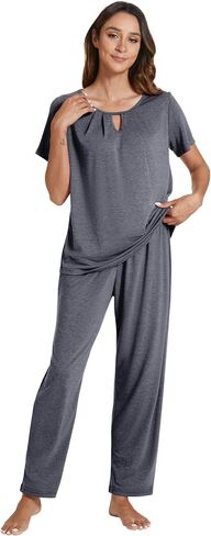 POKWAI Women Pajamas Sets Short Sleeve Tops and Pants Pajama Set Soft Comfy Sleepwear Pjs in Saudi Arabia