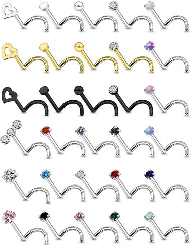 Hypoallergenic 18G 20G Nose Rings Studs for Women Men Surgical Stainless Steel Nose Piercings Jewelry Straight L Shaped Corkscrew Nose Rings Cubic Zirconia Opal Heart Nose bone Studs Jewelry in Kuwait