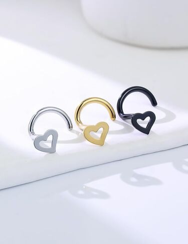 Hypoallergenic 18G 20G Nose Rings Studs for Women Men Surgical Stainless Steel Nose Piercings Jewelry Straight L Shaped Corkscrew Nose Rings Cubic Zirconia Opal Heart Nose bone Studs Jewelry in Kuwait
