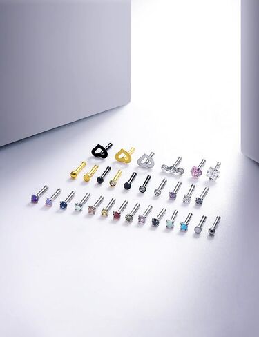 Hypoallergenic 18G 20G Nose Rings Studs for Women Men Surgical Stainless Steel Nose Piercings Jewelry Straight L Shaped Corkscrew Nose Rings Cubic Zirconia Opal Heart Nose bone Studs Jewelry in Kuwait