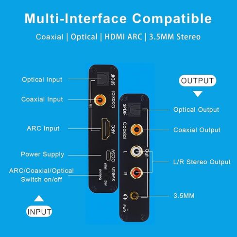 HDMI ARC Audio Extractor Support HDMI ARC to Optical SPDIF 3.5mm AUX Jack | HDMI ARC to Optical Coaxial RCA 3.5mm Audio Adapter Splitter for HDTV Soundbar Speaker Amplifier with Cable in Saudi Arabia
