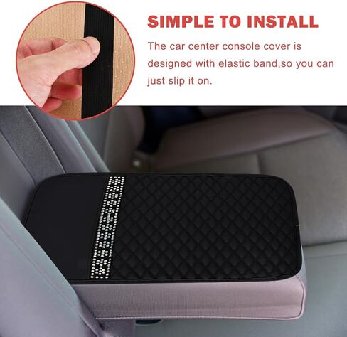 Bling Leather Car Center, Bling Car Accessories, Auto Armrest Console Cushion PU Leather Luster Crystal Arm Rest Padding Protective Case, for Most Car, Vehicles, SUVs, Trucks(Black) in Saudi Arabia