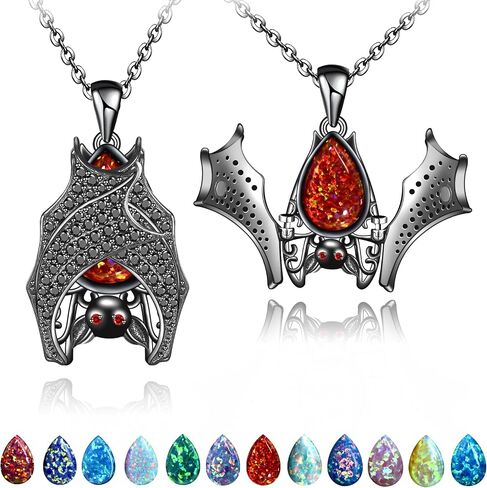 Distance Halloween Gifts Bat Necklace for Women, Opal Birthstone Pendant 925 Sterling Silver Necklace, Birthday Christmas Jewelry Gifts for Women/Wife/Girlfriend in Saudi Arabia