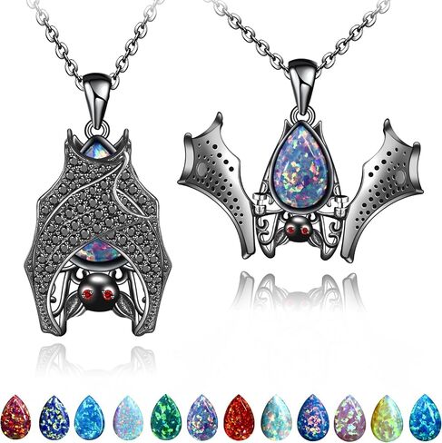 Distance Halloween Gifts Bat Necklace for Women, Opal Birthstone Pendant 925 Sterling Silver Necklace, Birthday Christmas Jewelry Gifts for Women/Wife/Girlfriend in Saudi Arabia