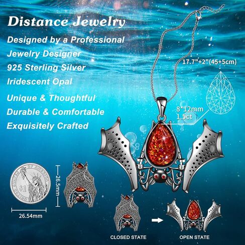 Distance Halloween Gifts Bat Necklace for Women, Opal Birthstone Pendant 925 Sterling Silver Necklace, Birthday Christmas Jewelry Gifts for Women/Wife/Girlfriend in Saudi Arabia