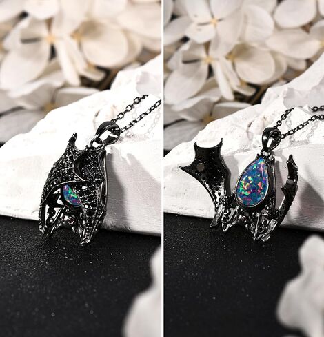 Distance Halloween Gifts Bat Necklace for Women, Opal Birthstone Pendant 925 Sterling Silver Necklace, Birthday Christmas Jewelry Gifts for Women/Wife/Girlfriend in Saudi Arabia
