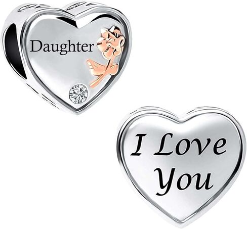 KunBead Rose I Love You Heart Birthday Bead Charms Compatible with Pandora Bracelet for Auntie Dad Daughter Grandma Mom Nana Sister Wife in Kuwait