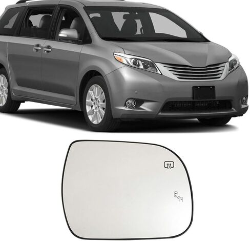 Side Mirror Glass Heated w/Backing Plate Convex Glass Type Replacement for Toyota Sienna 2011 2012 2013 2014 2015 2016 2017 2018 2019 (Left (Driver) Side) in Kuwait