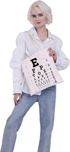 VAMSII Optician Gifts for Women Eye Chart Gifts Tote Bag Funny Optometrist Gifts Shoulder Bag Optometry Gifts Shopping Bag(BLK-Women Opticians tote) in Kuwait
