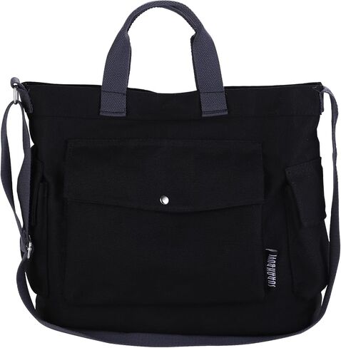 Canvas Tote Bag for Women with Multi Pockets Small Crossbody Shoulder Purse Handbag for Shopping Travel and Work (Small-Black) in Saudi Arabia