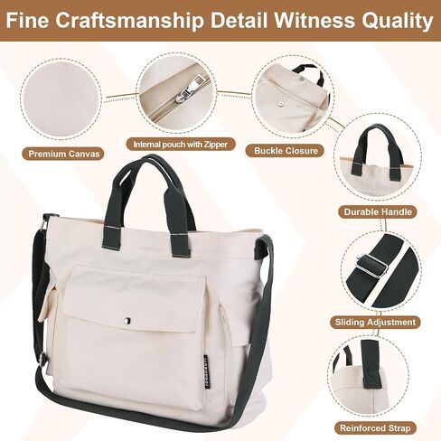 Canvas Tote Bag for Women with Multi Pockets Small Crossbody Shoulder Purse Handbag for Shopping Travel and Work (Small-Black) in Saudi Arabia