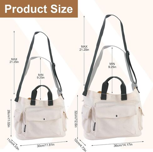 Canvas Tote Bag for Women with Multi Pockets Small Crossbody Shoulder Purse Handbag for Shopping Travel and Work (Small-Black) in Saudi Arabia