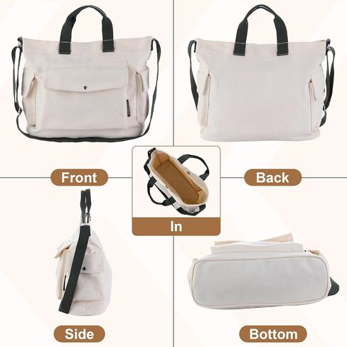 Canvas Tote Bag for Women with Multi Pockets Small Crossbody Shoulder Purse Handbag for Shopping Travel and Work (Small-Black) in Saudi Arabia
