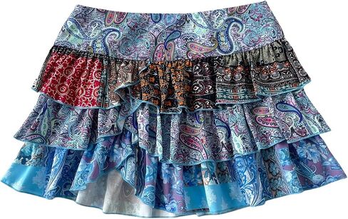 Milumia Women Paisley Print Low Waisted Tiered Layered Ruffle Hem Mini Skirts in Saudi Arabia