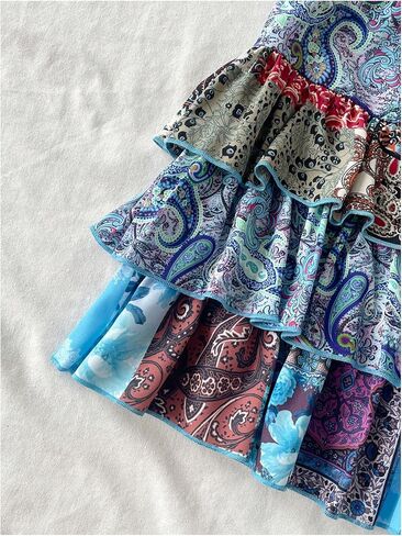 Milumia Women Paisley Print Low Waisted Tiered Layered Ruffle Hem Mini Skirts in Saudi Arabia