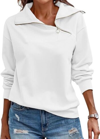 Ebifin Womens Zipper Sweatshirts Turtleneck Long Sleeve Pullovers Casual Loose Top T Shirts in Kuwait