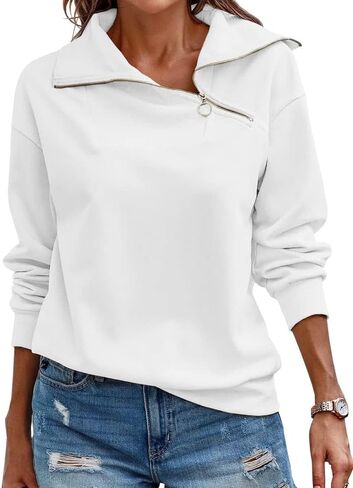 Ebifin Womens Zipper Sweatshirts Turtleneck Long Sleeve Pullovers Casual Loose Top T Shirts in Kuwait