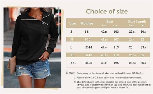 Ebifin Womens Zipper Sweatshirts Turtleneck Long Sleeve Pullovers Casual Loose Top T Shirts in Kuwait