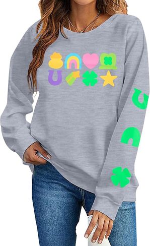 VILOVE St Patrick's Day Sweatshirt for Women: Saint Patricks Day Pullover Shamrock Long Sleeve Shirt Clover Printed Tops in Saudi Arabia