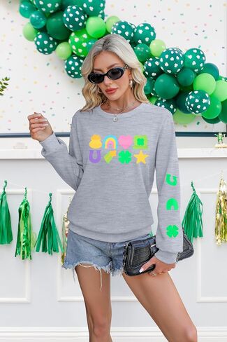 VILOVE St Patrick's Day Sweatshirt for Women: Saint Patricks Day Pullover Shamrock Long Sleeve Shirt Clover Printed Tops in Saudi Arabia