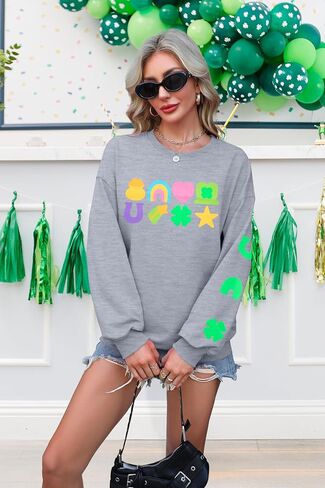 VILOVE St Patrick's Day Sweatshirt for Women: Saint Patricks Day Pullover Shamrock Long Sleeve Shirt Clover Printed Tops in Saudi Arabia