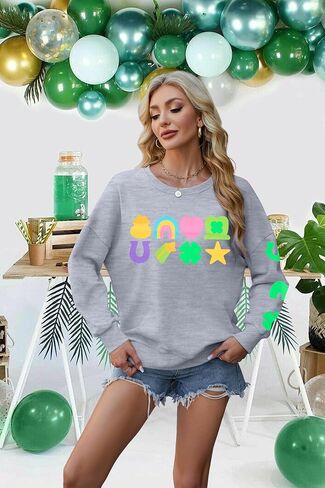 VILOVE St Patrick's Day Sweatshirt for Women: Saint Patricks Day Pullover Shamrock Long Sleeve Shirt Clover Printed Tops in Saudi Arabia